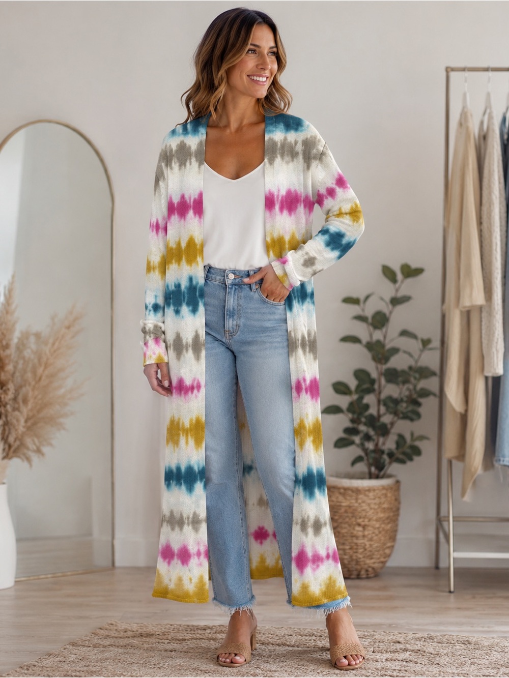 NWT Stitches & Stripes Women's White Tie Dye Duster Cardigan Sweater Size XS